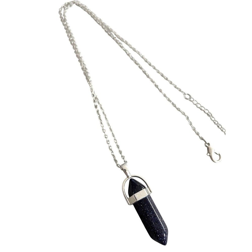 Blue Goldstone Pendant Necklace With Silver-Tone Chain Lobster Clasp Closure